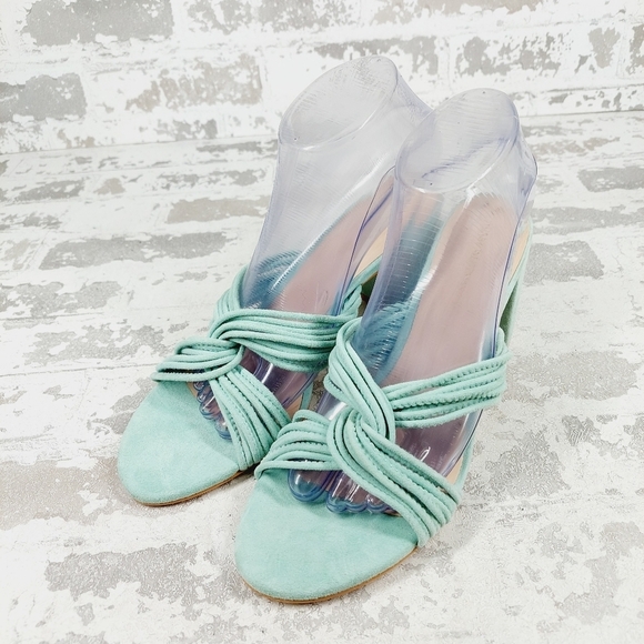 NEW Stuart Weitzman MINT EUCALYPTUS Twist Block Slide High Heel Sandals F404 - Picture 2 of 13